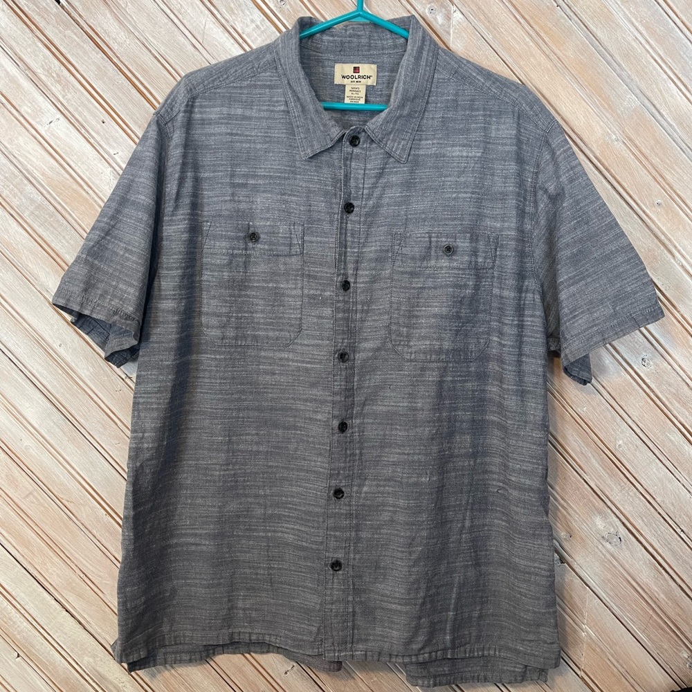 Woolrich Gray Blue Double Pockets Casual Button Down Shirt Polo Golf